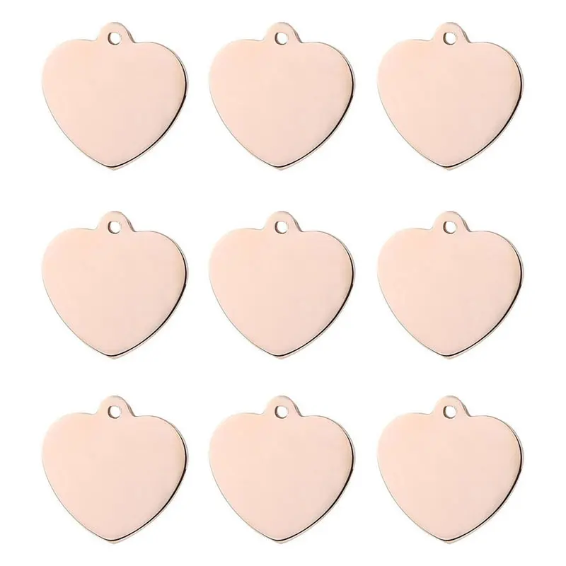 Rose Gold 100 шт сердце гравировка персонализированные Dog Tag ID кулон ожерелье s для мужчин из нержавеющей стали ID метки ожерелье аксессуары - Цвет: Rose Gold