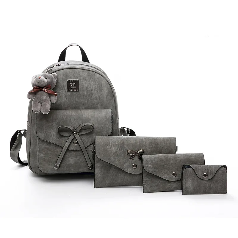 

2018 New Style Korean-style Rivet Fashion PU Backpack 4 Pieces in a Set Different Size Bags Schoolbag Travel Bag Cross Border 1