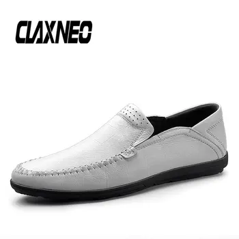 

CLAXNEO Man Shoes Genuine Leather Male White Moccasins Breathable Mens Boat Shoe Leather Loafers Soft