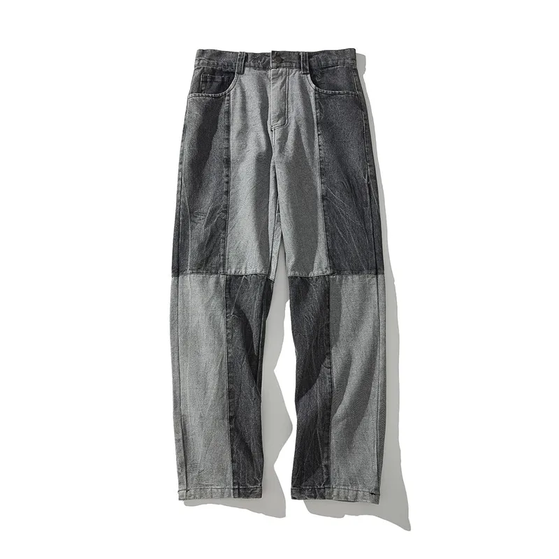 Темные иконы Лоскутная стирка материал хип-хоп брюки мужские прямые Стиль Уличная мода мужские брюки 2 цвета