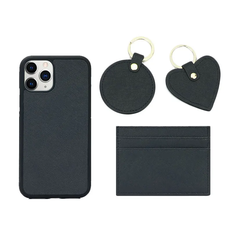 Black One Set Заказной сафьяновой кожи подарочный набор портмоне Чехол для карт горячая Распродажа брелок стиль сафьяно чехол для телефона для IPHONE 11PRO MAX - Цвет: Black One Set