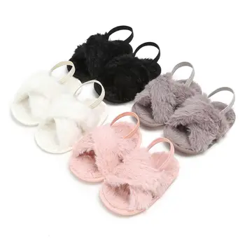 

2019 Autumn Winter New Infant Baby Boy Girl Slipper Cute Hairy Elastic Waist Plush Comfortable Solid Color Soft Slide Slipper