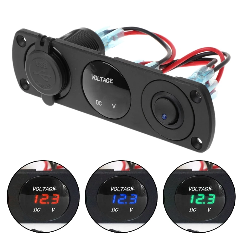 

Dual USB Charger LED Voltmeter ON-OFF Switch Panel for Car Boat Marine Truck