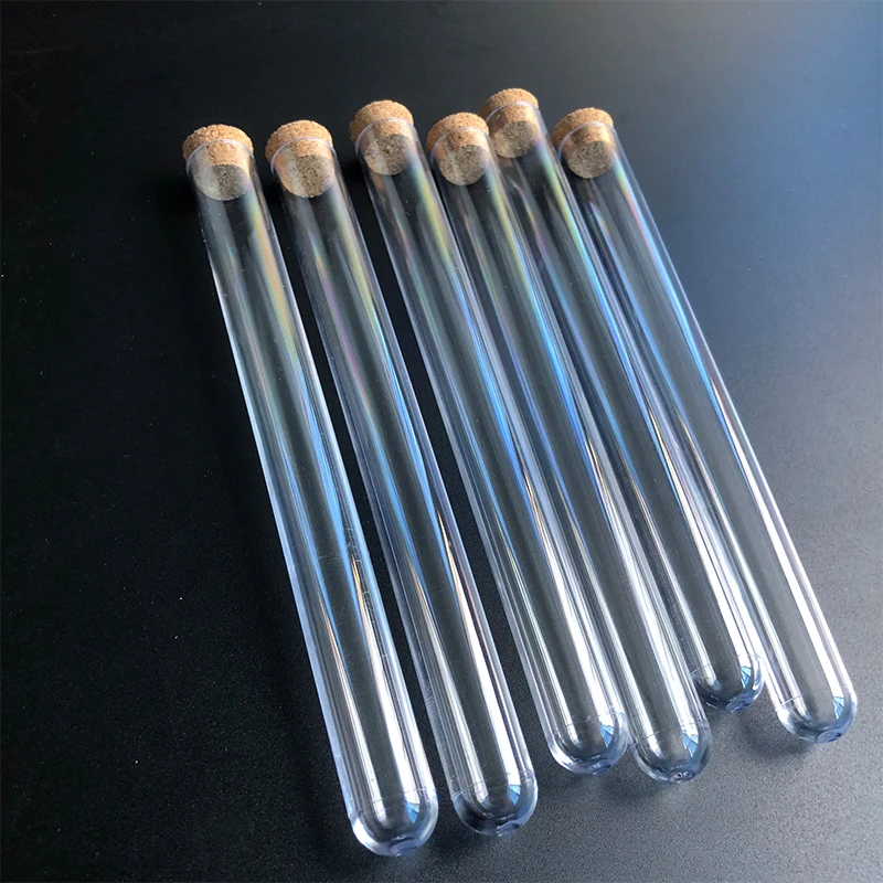 Tubos de ensayo de plástico transparente con tapones para laboratorio, 50 Uds., 15x150mm, tapones para corchos, recuerdo de boda, regalo, tubo de laboratorio, experimento escolar