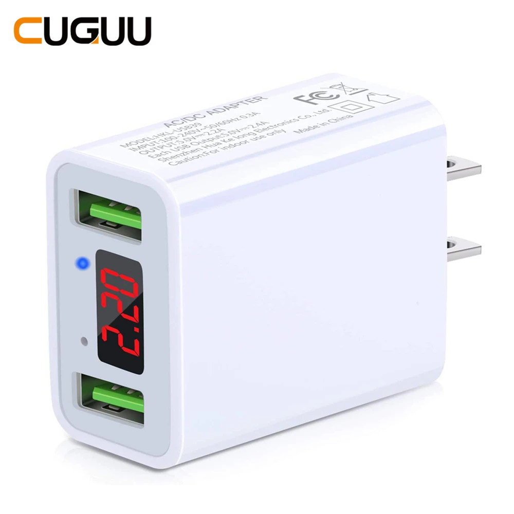 US Plug White USB зарядное устройство светодиодный цифровой дисплей 2 usb порта Быстрая Зарядка адаптер для iPhone Max 2.2A для samsung телефон США ЕС вилка настенное зарядное устройство s - Тип штекера: US Plug White