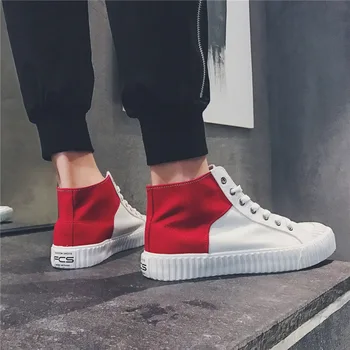 

M- Explosion models hot fashion trend wild casual lace up personality color matching breathable wear high canvas shoes men