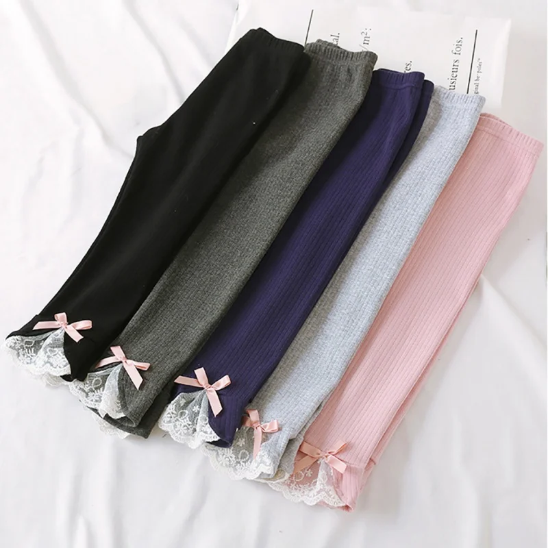 От 1 до 5 лет леггинсы для маленьких девочек; Зимние теплые брюки для девочек; хлопковые кружевные штаны для малышей; сезон осень-весна; детские леггинсы