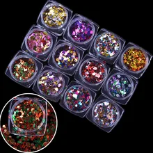 AliExpress хотите Маникюр 12 цветов Смешанная круглая блестка наклейки для ногтей маникюра свет блесток