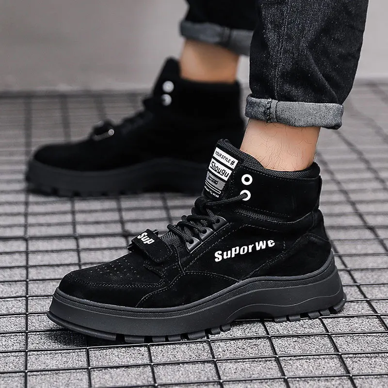 

2019 Europe And America Autumn And Winter MEN'S SHOES Thick Bottomed Chunky-Heel Martin Boots Online Celebrity Top Layer Pigskin
