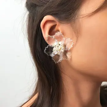 

Clear Dual Layer Camellia Flower Earrings Petal Acrylic Tiered Earrings Jewelry