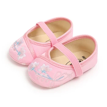 

Baby Girl Princess Floral Embroidery Shoes Cotton Elastic Band Newborn Sweet Shoes Soft Anti-slip Sole Shoes Prewalker