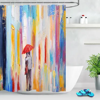 

Watercolor Oil Painting Red Lover Fabric Shower Curtain Bathroom Decor