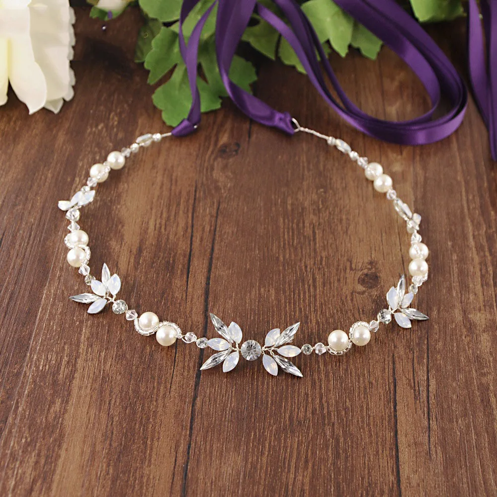 Noble Bridal Belts With Pearls And Rhinestone Wedding Sash Belt For Wedding Accessories Thin Belts For Girl Women Party Dress Up - Цвет: purple ribbon