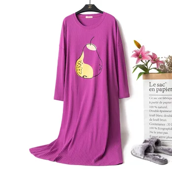 

Pit Strip Cotton Nightdress Female Spring Cute Cartoon Round Neck Pullover Long Sleeve Casual Loose Home Service Pyjamas Femme