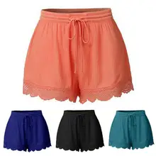 

80% Dropshipping!!Women Loose Shorts Leisure Lace Stitching Drawstring Elastic Waist Shorts for Going Out
