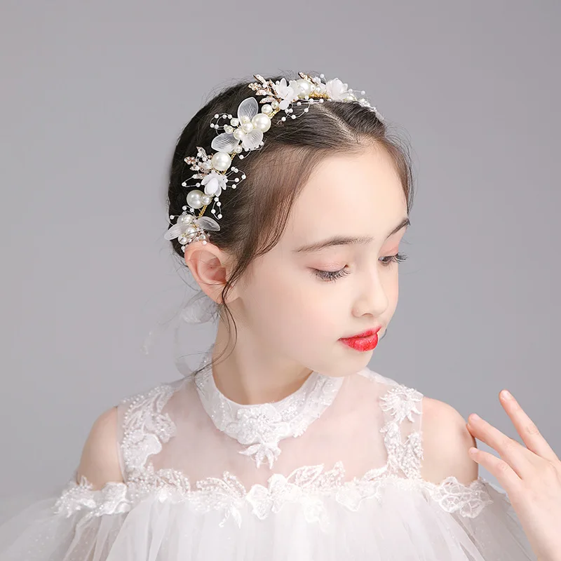 Girls' Pearls Head Flower Headband For Wedding Kid Tiara Ornament