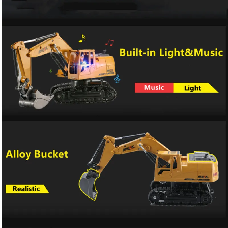 Simulation Hydraulic Remote Control Excavator 25Mins 8CH 360 Degree Rotation Double Rubber Track RC Truck Toy With Music Light 3