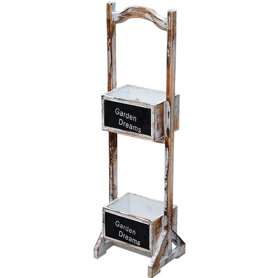 white 2 tier shabby chic handmade decorative wooden plant pot shelf - Цвет: white