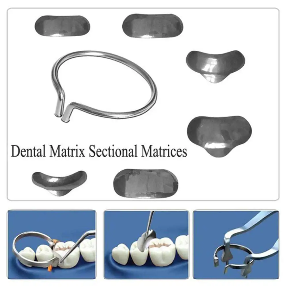 

100Pcs Dental Sectional Contoured Matrices Matrix Bands 35 with 2 Rings Supplies No.1.398 Matrix Band Forming Clip