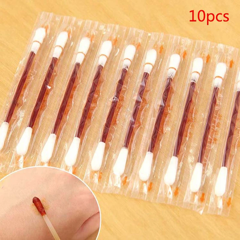 Disposable Medical Iodine Cotton Stick Swab Home Disinfection Emergency Double Head Buds Tips Nose Ears Cleaning 10Pcs cotton swabs iodine swabs disposable cotton swabs