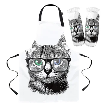 

Cartoon Artwork Mr. Cat Apron Oversleeve Oven Gloves Pads Cooking Baking Kitchen Aprons for Women Kids