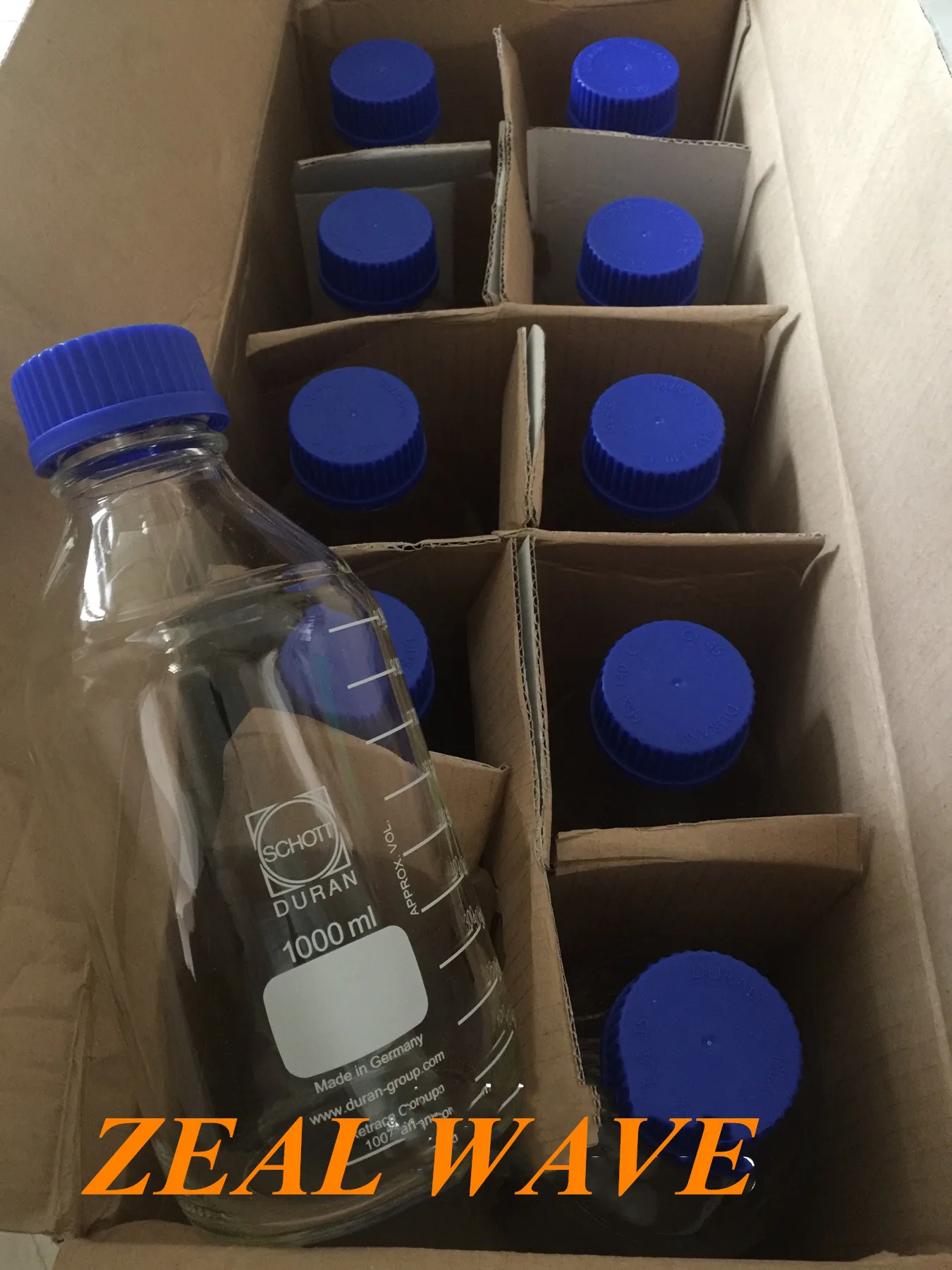 Bottiglia Di Fase Mobile Schott 1 2L Originale Tedesca Schott Duran Bottiglia Di Solvente Trasparente Con Tappo Blu 1000Ml Marrone