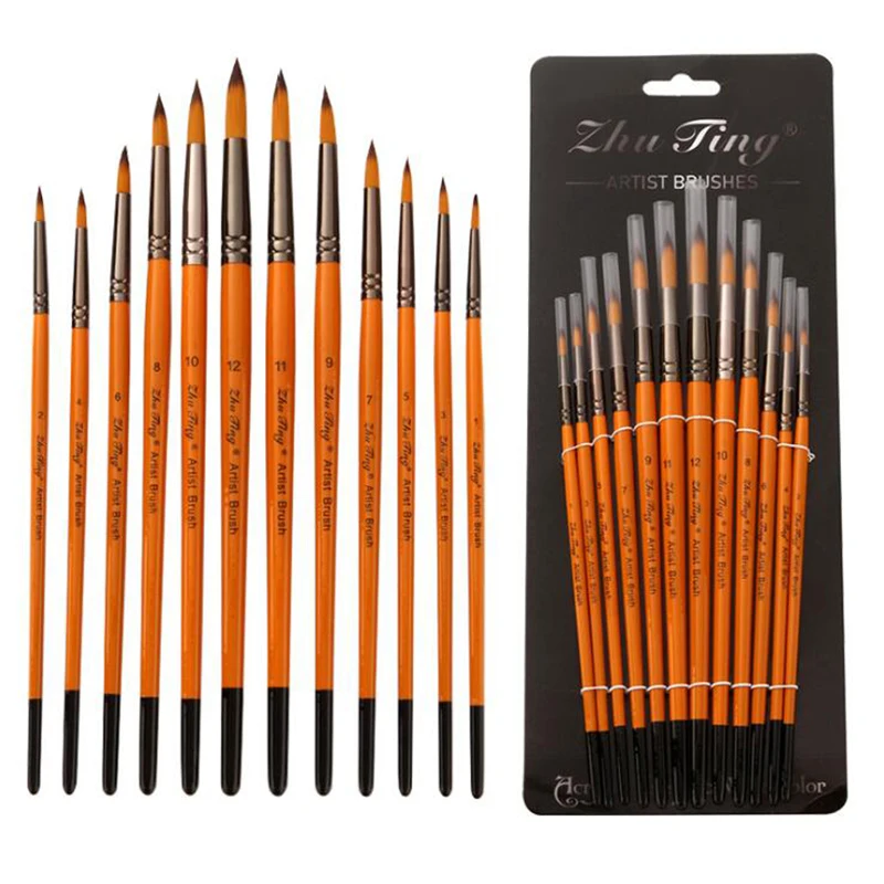 12 unids/set bien pintada a mano de La delgada línea de gancho pluma bolígrafo para dibujo artístico cepillo de pintura de Arte de Nylon cepillo de pintura de la pluma