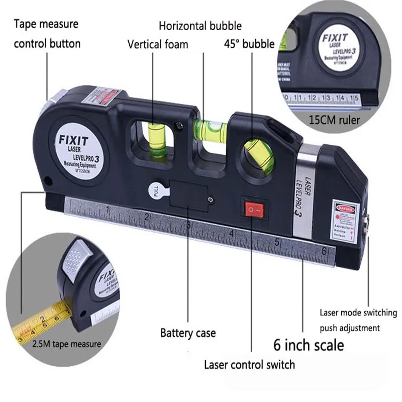 4 в 1 лазерный evel Вертикальная измерительная линия отрегулированный Многофункциональный измерительный инструмент, стальная лента, горизонтальные лазерные линии инструмент