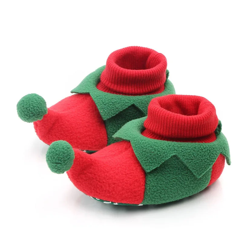 Однотонные рождественские носки для маленьких мальчиков и девочек; обувь для малышей; ботиночки из хлопка; зимняя мягкая Нескользящая теплая детская кроватка для новорожденных