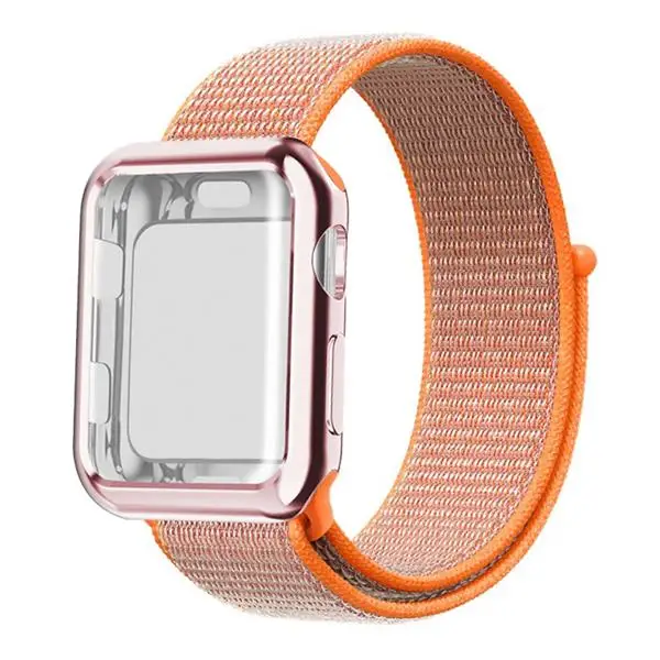 Спортивный ремешок+ чехол для apple watch 5 band 44 мм 40 мм iWatch band 42 мм 38 мм Защитная крышка+ Браслет apple watch 3 4 2 1 - Цвет ремешка: Orange red