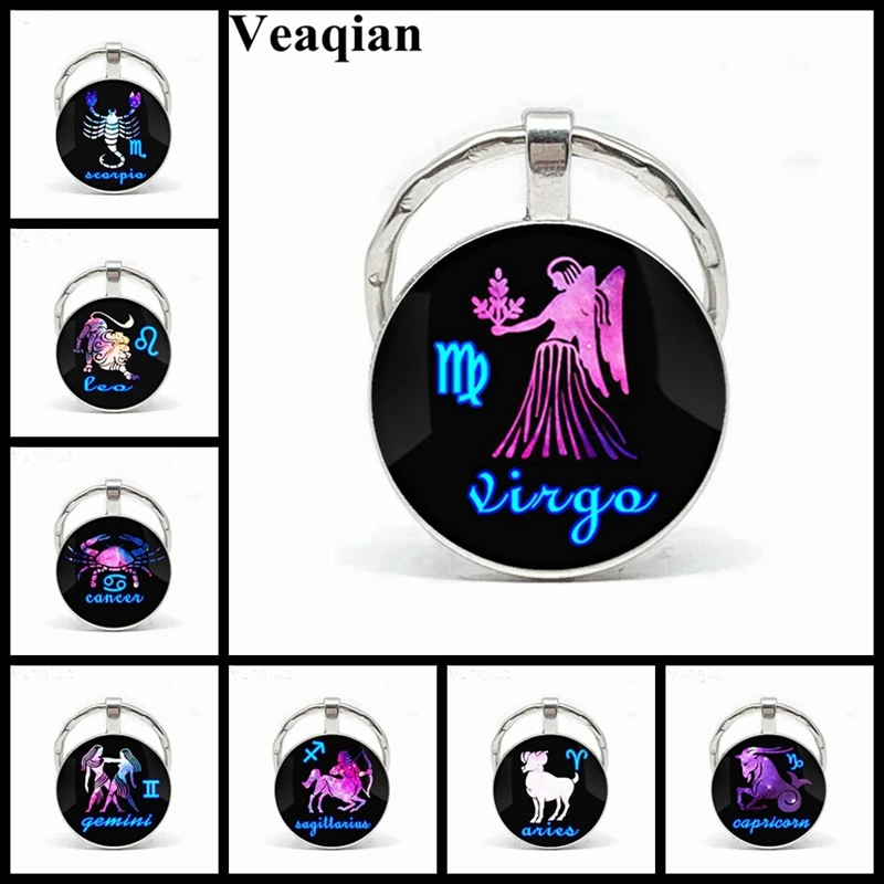 Key Chain Gift one jewerly Aquarius Keyring Purple Horoscope Keyring Zodiac Keychain Constellation Charms Aquarius Star Sign Purple Star Sign One Life