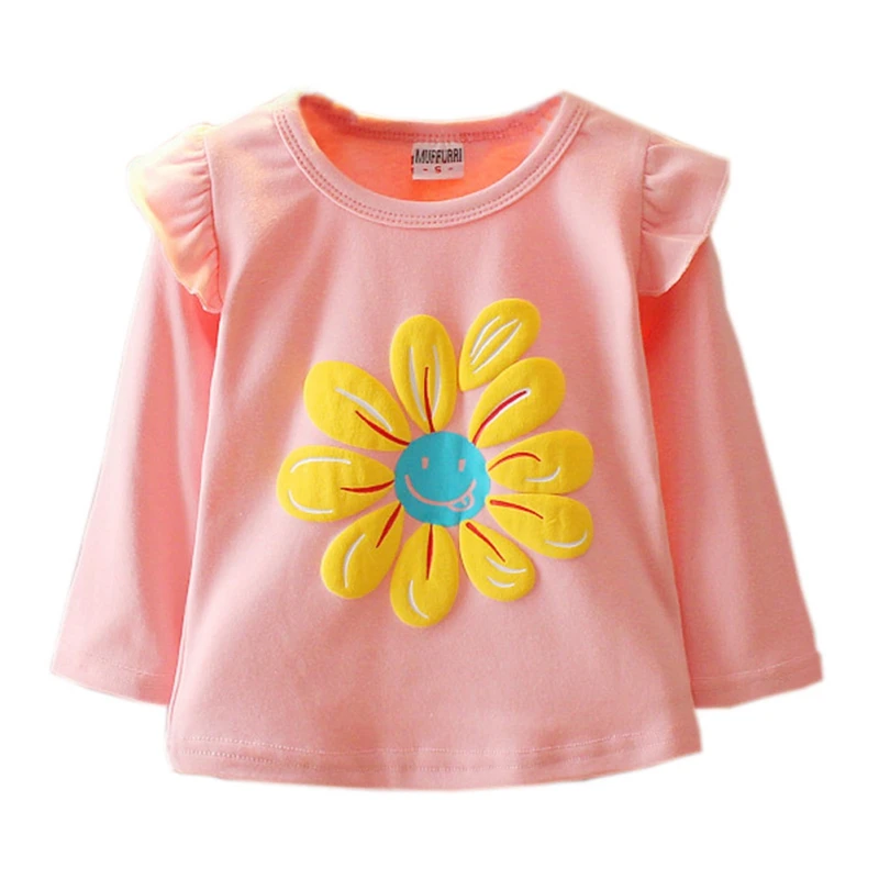 Cute Baby T-Shirts Kids Girl Clothes Casual Flower O-Neck Long Sleeve T-shirt Tops Blouse Toddler Tee Shirt 0-4 Year