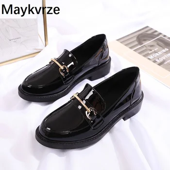 

2020 new Korean version Women's casual shoes British style fashion wild Metal buckle comfortable Leather flats