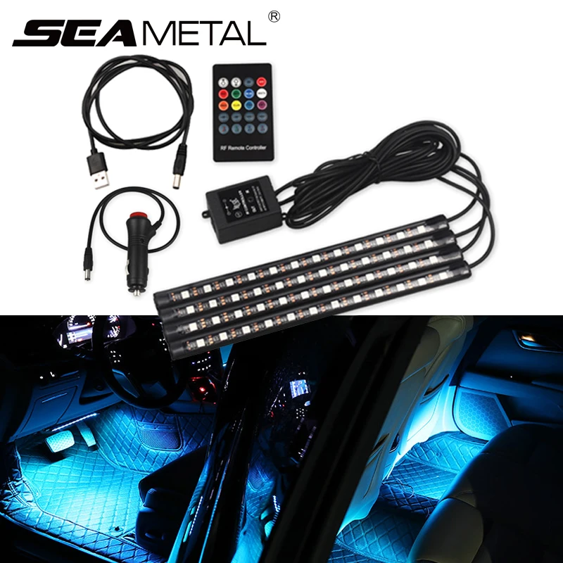 

LED Car Atmosphere Floor Foot Light USB/Cigarette Lighter Remote Control Ambient Lamp Auto Interior RGB Neon Strip Accessories