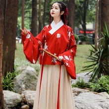 Восточная Женская традиционная юбка с принтом hanfu, Повседневная Одежда для танцев в китайском стиле на осень и зиму