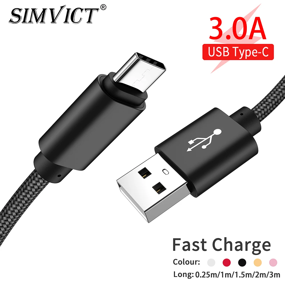 Кабель Simvict USB Type C для Samsung S10 S9 S8 Huawei Быстрая зарядка провод мобильных телефонов