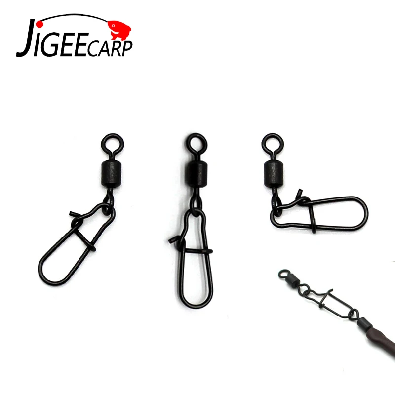 JIGEECARP 100PCS Matt Black Lock Snap Rolling Swivel Snaps Fishing