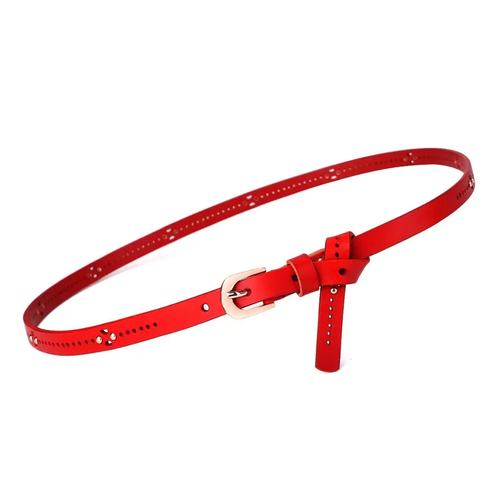 Hot Sale Luxury Women Belt Genuine Leather Female Waist Slime Pin Buckle Belts for women lady waistband - Color: red
