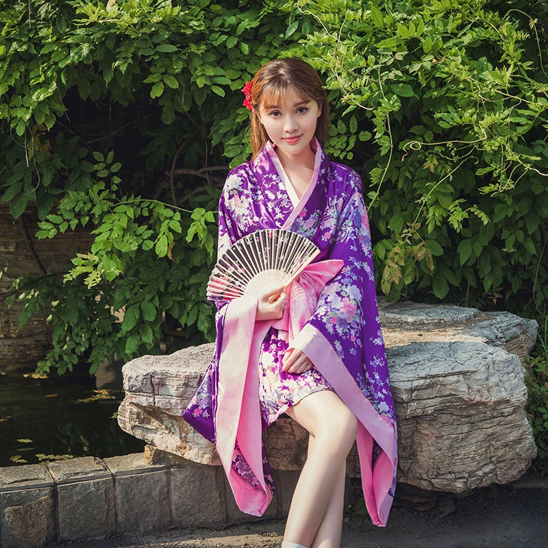 Кимоно платье Kwaii для девочек в японском стиле Лолита юката цветочный принт бант Сакура Девушка Haori Необычные Сексуальные Аниме Косплей Костюм