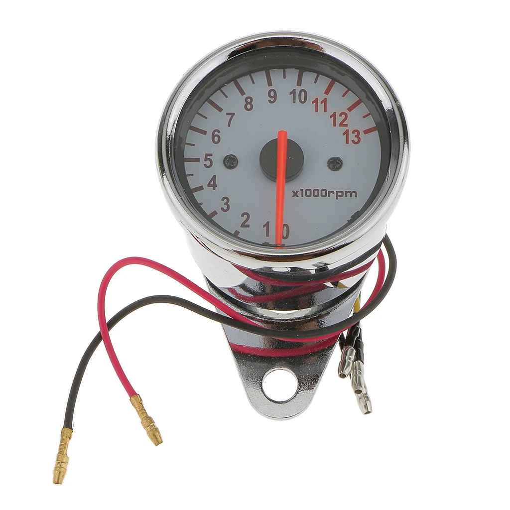 

12V Silver Tachometer Gauge 0-0-1300 RPM For Car Auto Motorcycle White Face