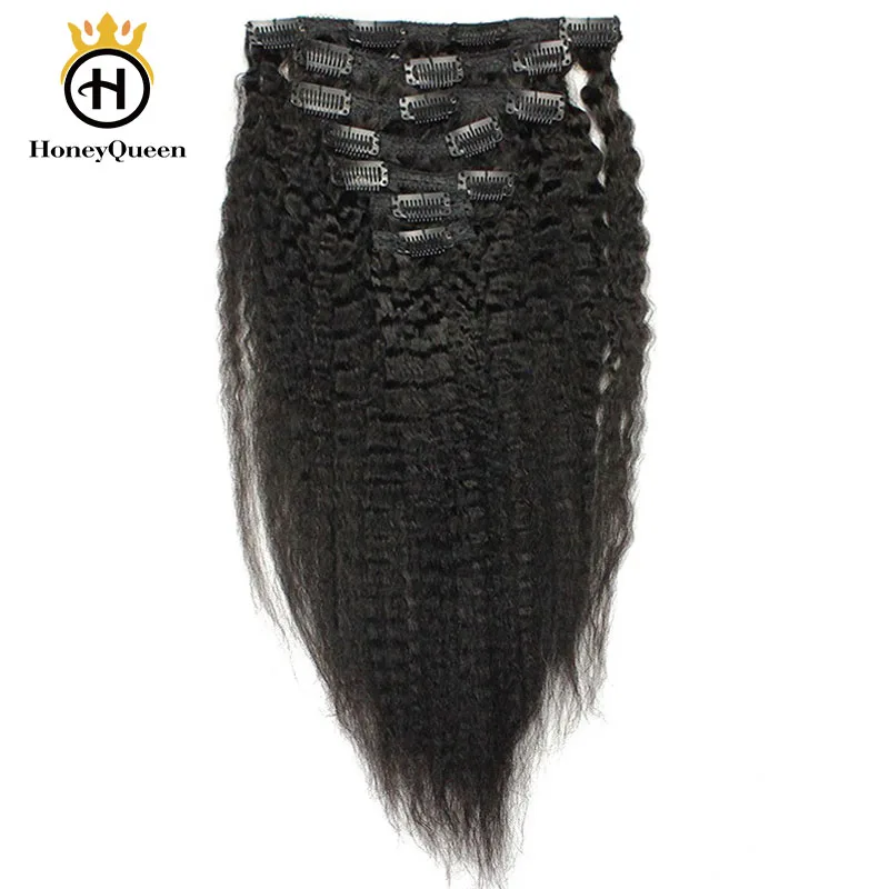 Грубая яки кудрявые прямые волосы для наращивания на заколках бразильские человеческие волосы Волосы remy 7 штук 120 г/компл. натуральный Цвет медовая королева