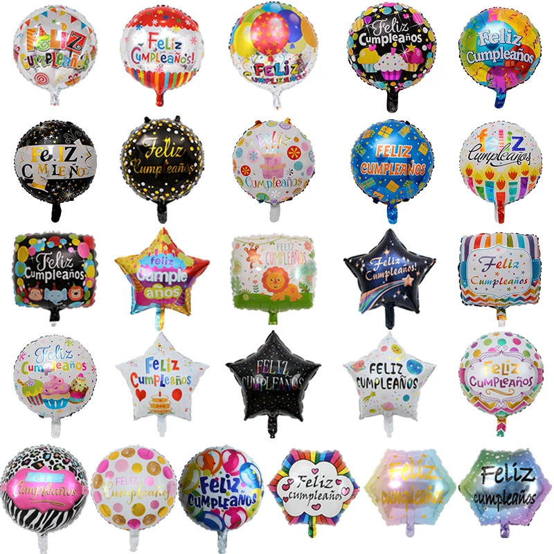 100 шт 18 дюймов испанские фольгированные шары «С Днем Рождения» смешанный стиль День Рождения украшения гелиевые надувные Balao Globos