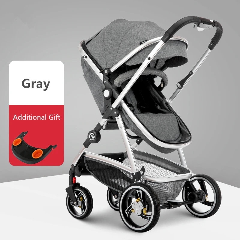Высокая Ландшафтная детская коляска амортизирующая коляска с подвеской реверсивная переносная детская коляска для путешествий для новорожденных - Цвет: Gray