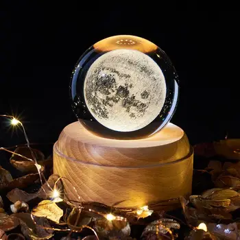 

Music Box Crystal Ball Snow Globe Glass Lights Universe Moon Galaxy Earth Globe Crafts Home Desktop Decor Girlfriend'S Gifts