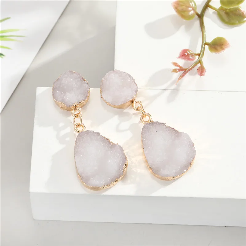 19Fashion Druzy Pink Resin Earrings Water Drop Earrings For Women Jewelry Pendientes Mujer Gifts For Women Accessories