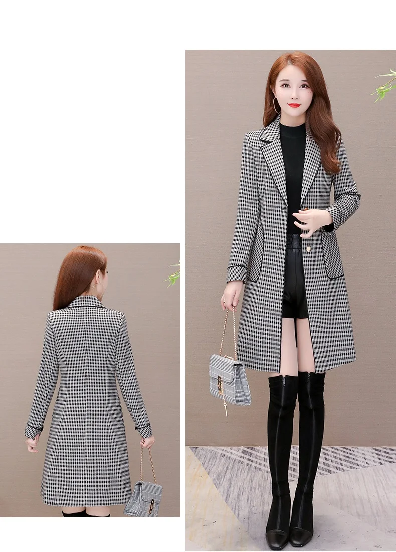 Lattice Windbreaker female Autumn coat New Classic coat Single-breasted slim Ladies coats Long sleeve Thicken trench coats 3XL