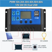 Contrôleur de Charge pour panneaux solaires, 12V, 24V, 50a, 40a, 30a, 20a, régulateur automatique universel de panneau solaire, USB 5V, affichage LCD