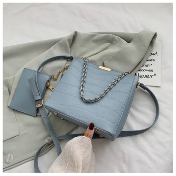 

2020 Handbags and purse Crocodile pattern Pure Solid color chain high quality women shoulder bag fashion Women leather handbags