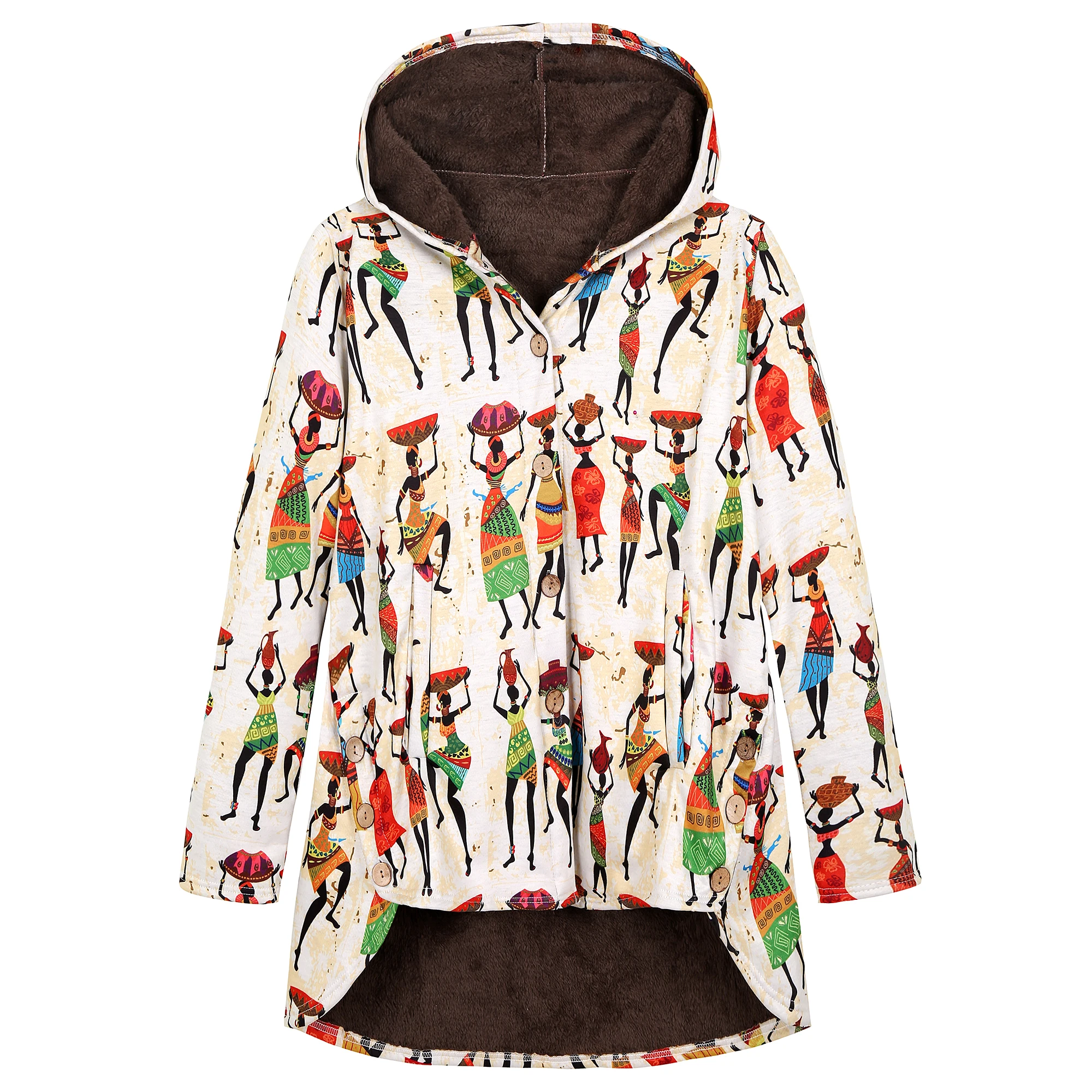 

Autumn and Winter plus Size Women 's Clothes Button Plush Top Thickened Composite Mid -Length Cotton Coat