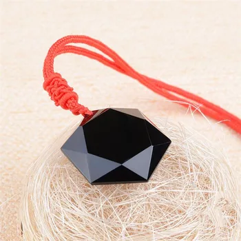 

100% Natural Obsidian Six-Mang Star Pendant Jewelry Fine Jewelry Bagua Star Energy Stone crystal couple Necklace